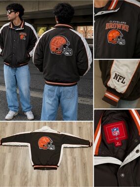 Vintage Cleveland Browns NFL Jacket Men’s Medium Y2K Retro Sideline Puffer Coat